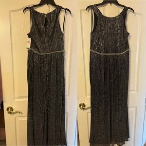 SL Fashions Plus Size Rhinestone Metallic Halter Gown Silver Size 14W NEW